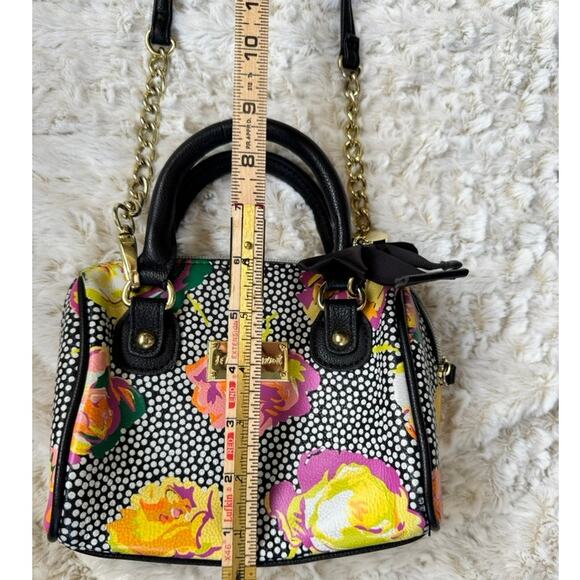 BETSY JOHNSON Mini Floral and Black White Polka Dot Satchel Crossbody Handbag - Picture 8 of 16